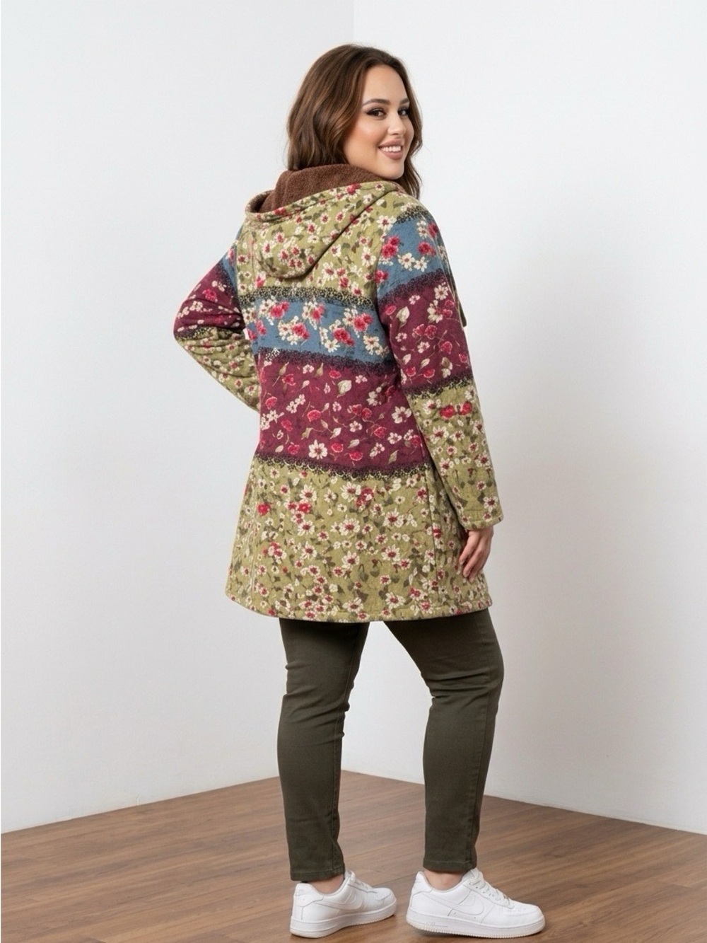 Cellabie Cotton Fleece Lined Floral Patchwork Hooded Coat - Picture 3 of 7